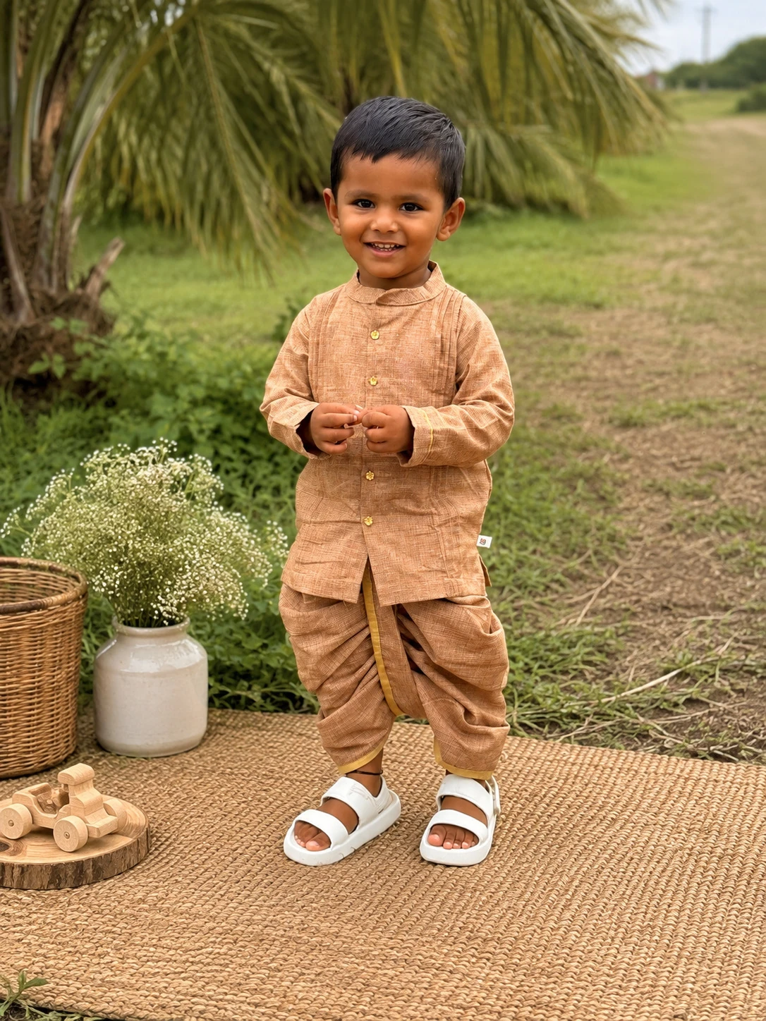 Bhale Baala | Pure Cotton Ethnic Dhoti Set for Baby Boys | Sand Beige