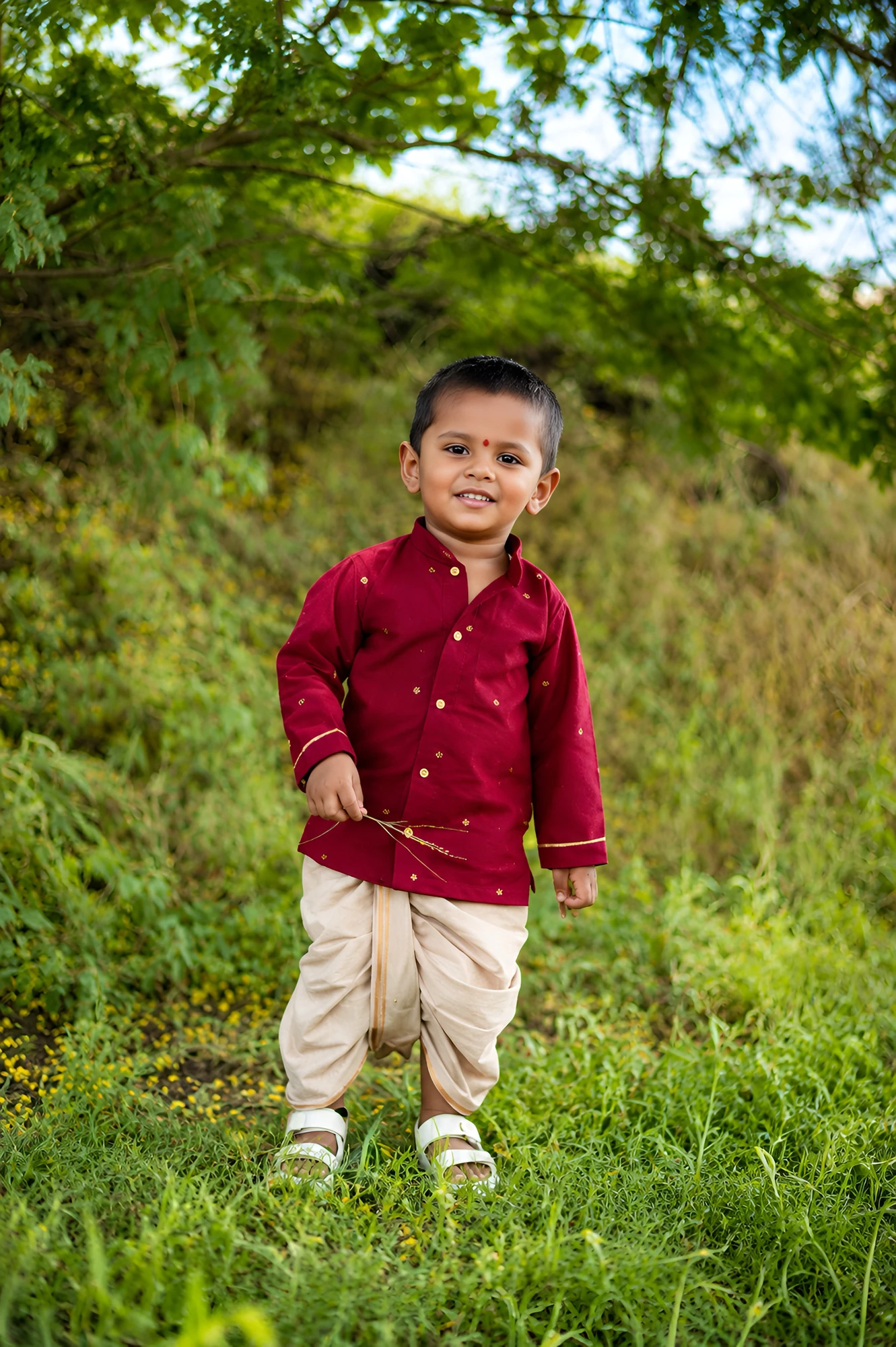 Bhale Baala Maroon | Pure Cotton Gold Zari Buti Baby Dhoti Set for 0-2 years boys