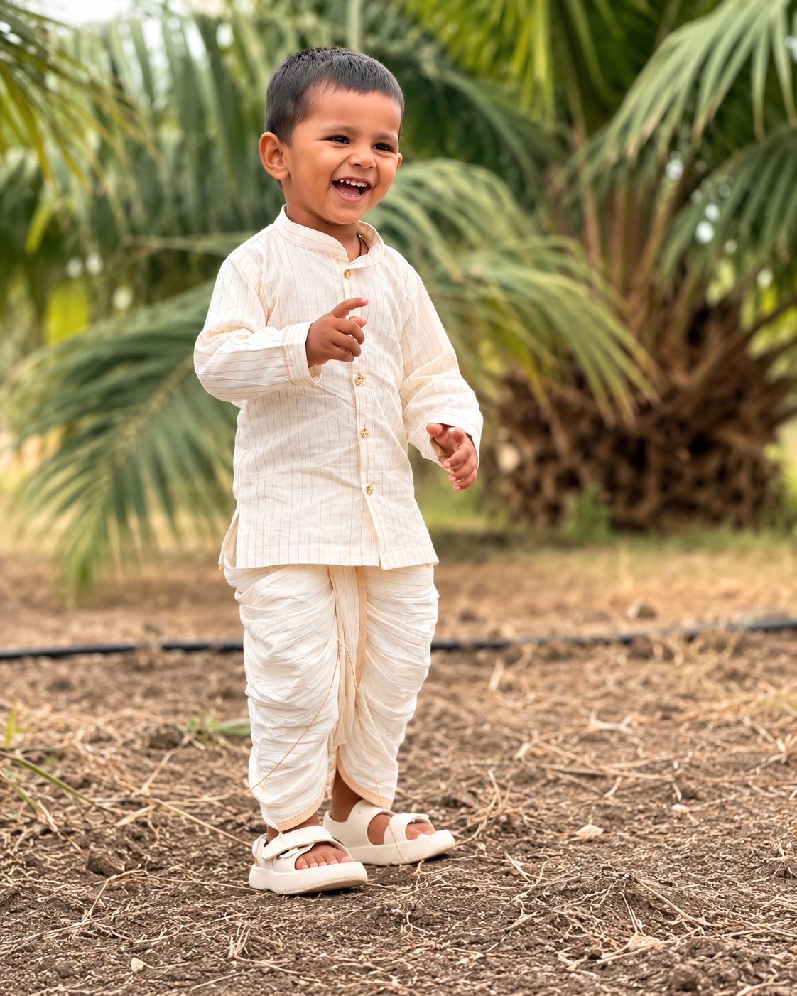 Bhale Baala Ivory Heirloom | Pure Cotton Kurta Dhoti Set for Baby Boys