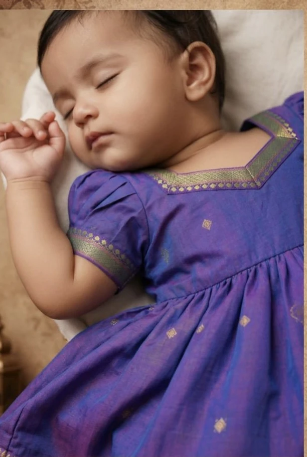 Bhale Baala Heritage | Pure Cotton Zari Border Baby Frock – Festive Wear
