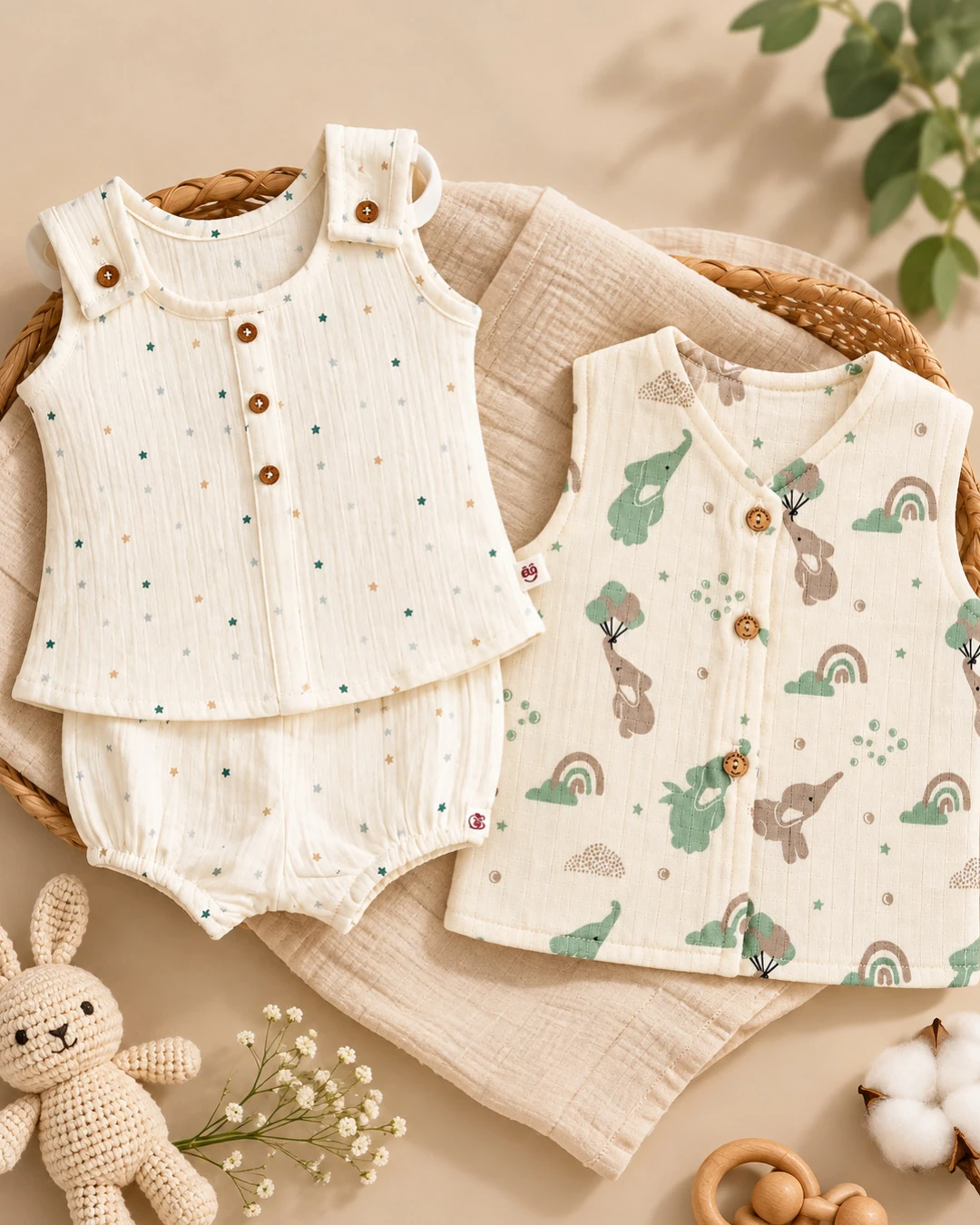 Bhale Baala |Little Stars & Tiny Elephants Pure Muslin Dou for 0-6 months baby