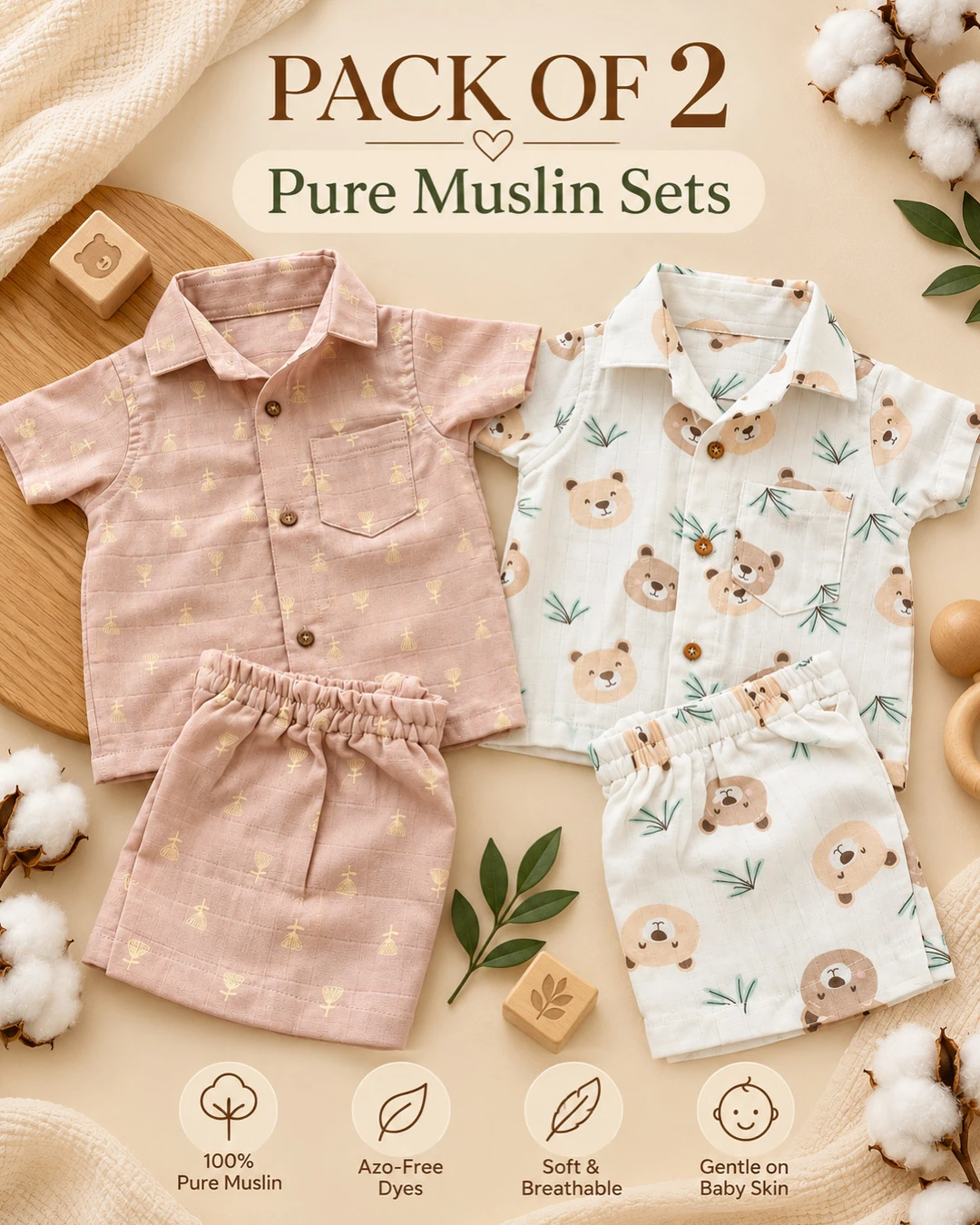Bhale Baala | Pure Muslin Baby Co-ord Set Duo - Pack of 2