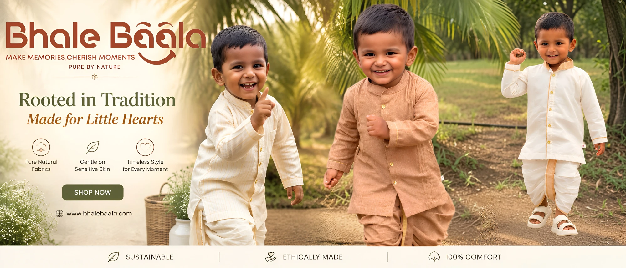 Bhale Baala Ivory Heirloom | Pure Cotton Kurta Dhoti Set for Baby Boys